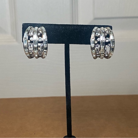 Vintage St. John Clip-on Crystal Hoop Earrings